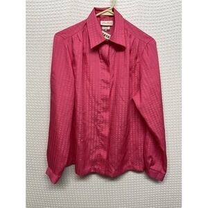 VTG 80s Lee Mar Pink Button Up Secretary Shirt Blouse Womens 12 USA Polyester